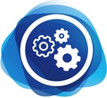 Three gears inside blue abstract design